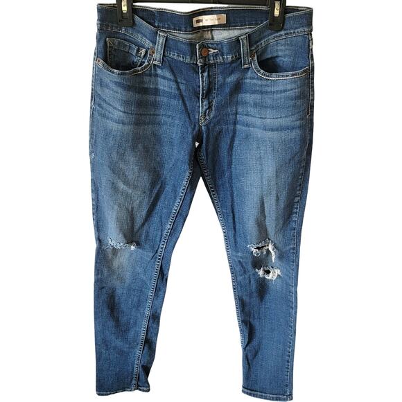 Levi's 524 Too Superlow Medium Wash Distressed Low Rise Skinny Jeans Size 11 - Picture 1 of 12